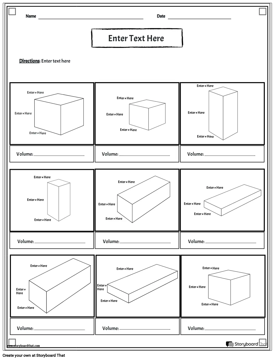 Free printable volume worksheet with squares B&W