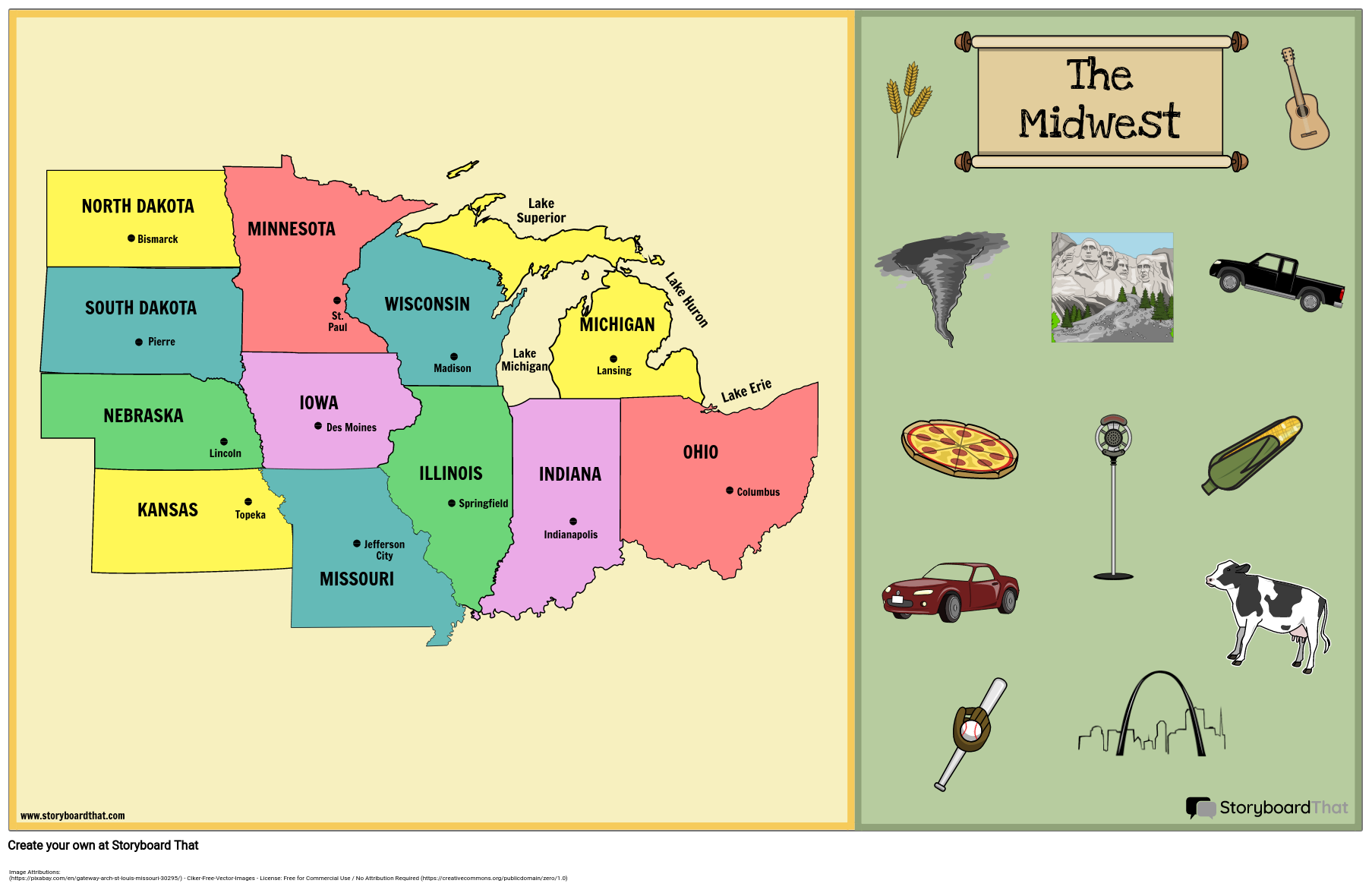 Средний Запад США на карте. Midwest States. USA States Midwest, .... Средний Запад штаты. States activities