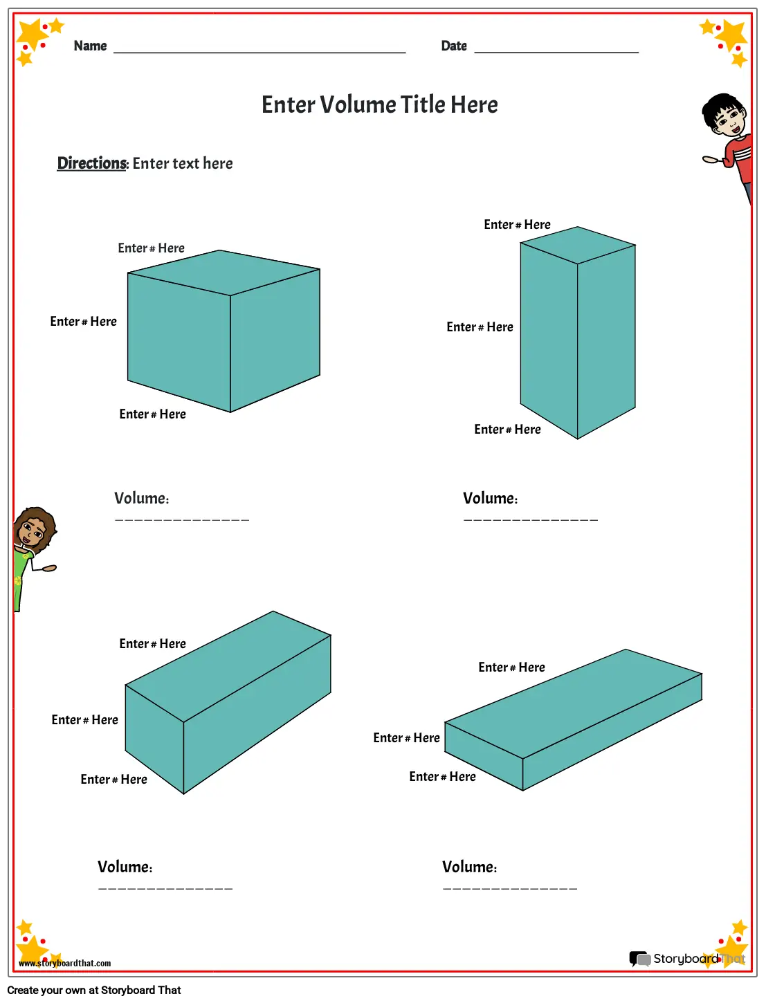 Printable volume worksheet with stars Storyboard