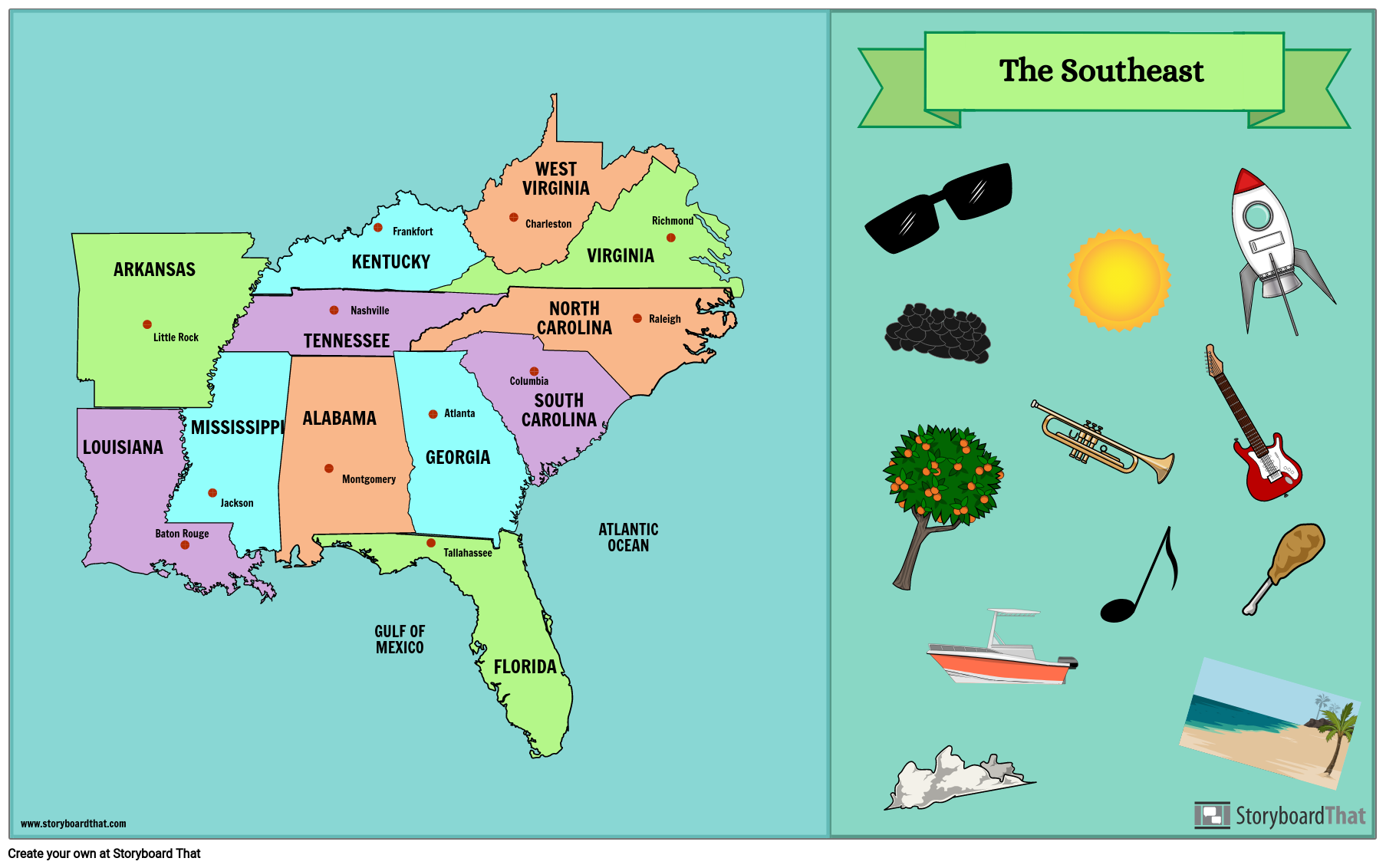 Southeast States Map Storyboard by lauren