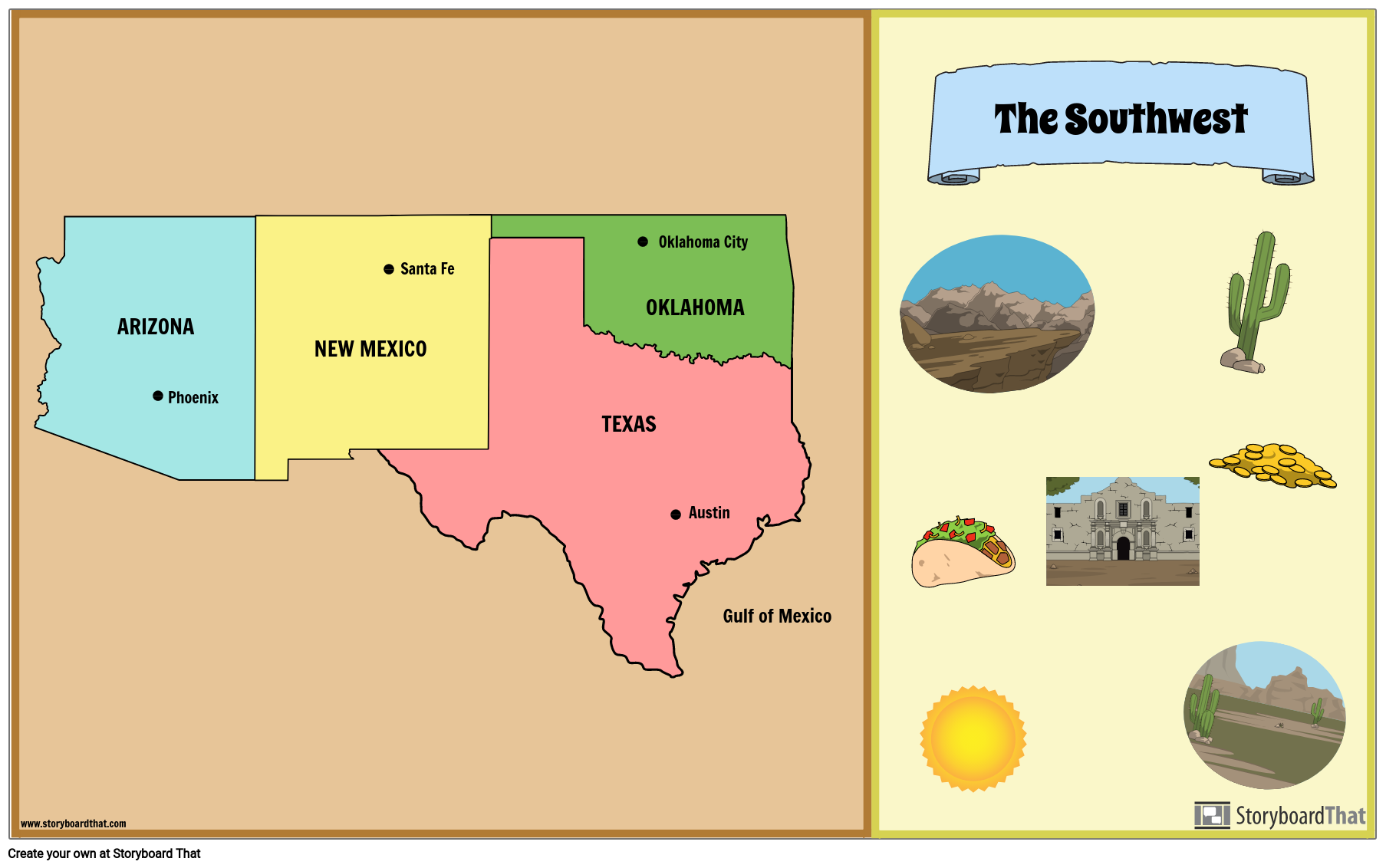 southwest-region-states-and-capitals-storyboard