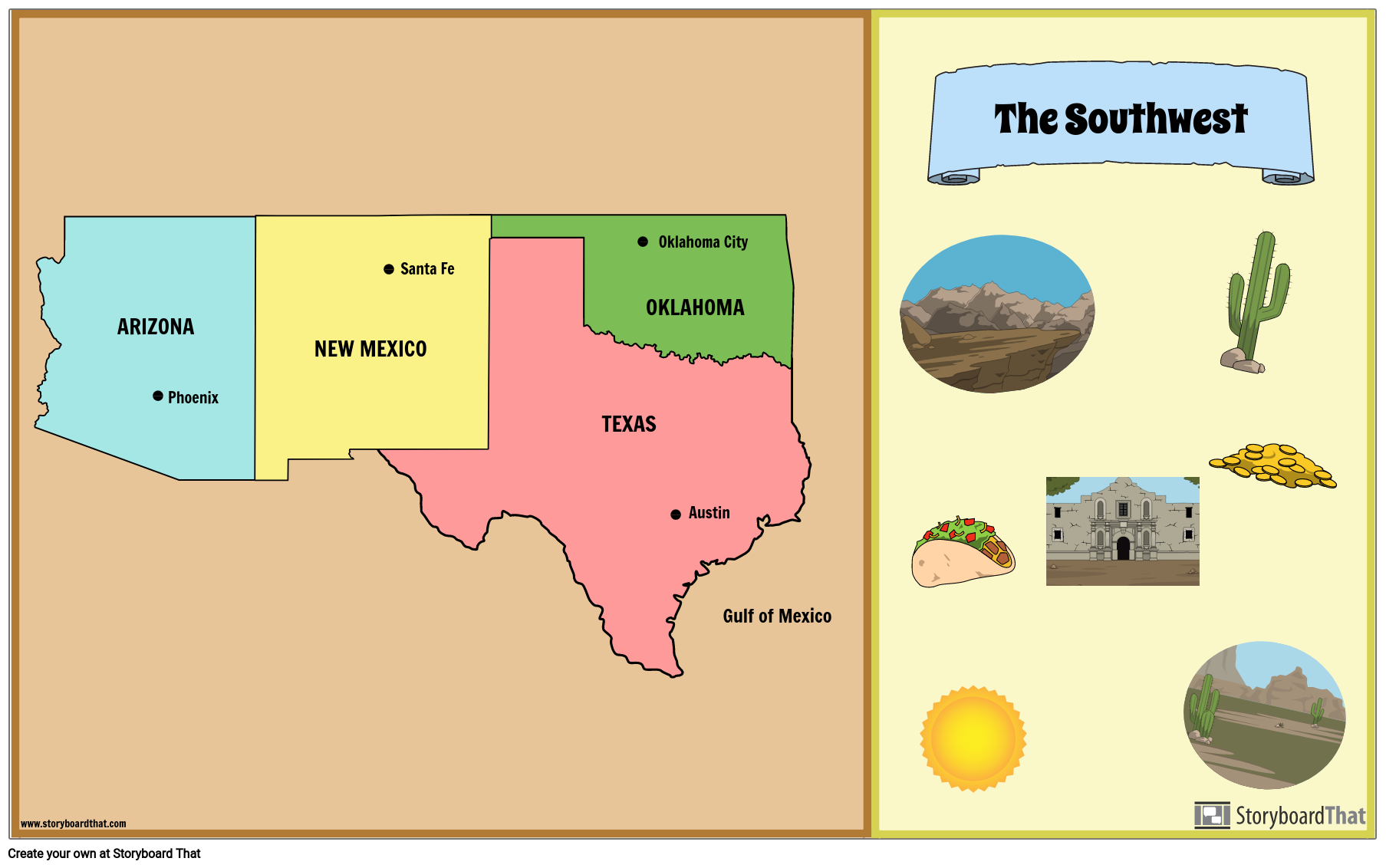 Southwest Region States And Capitals Storyboard