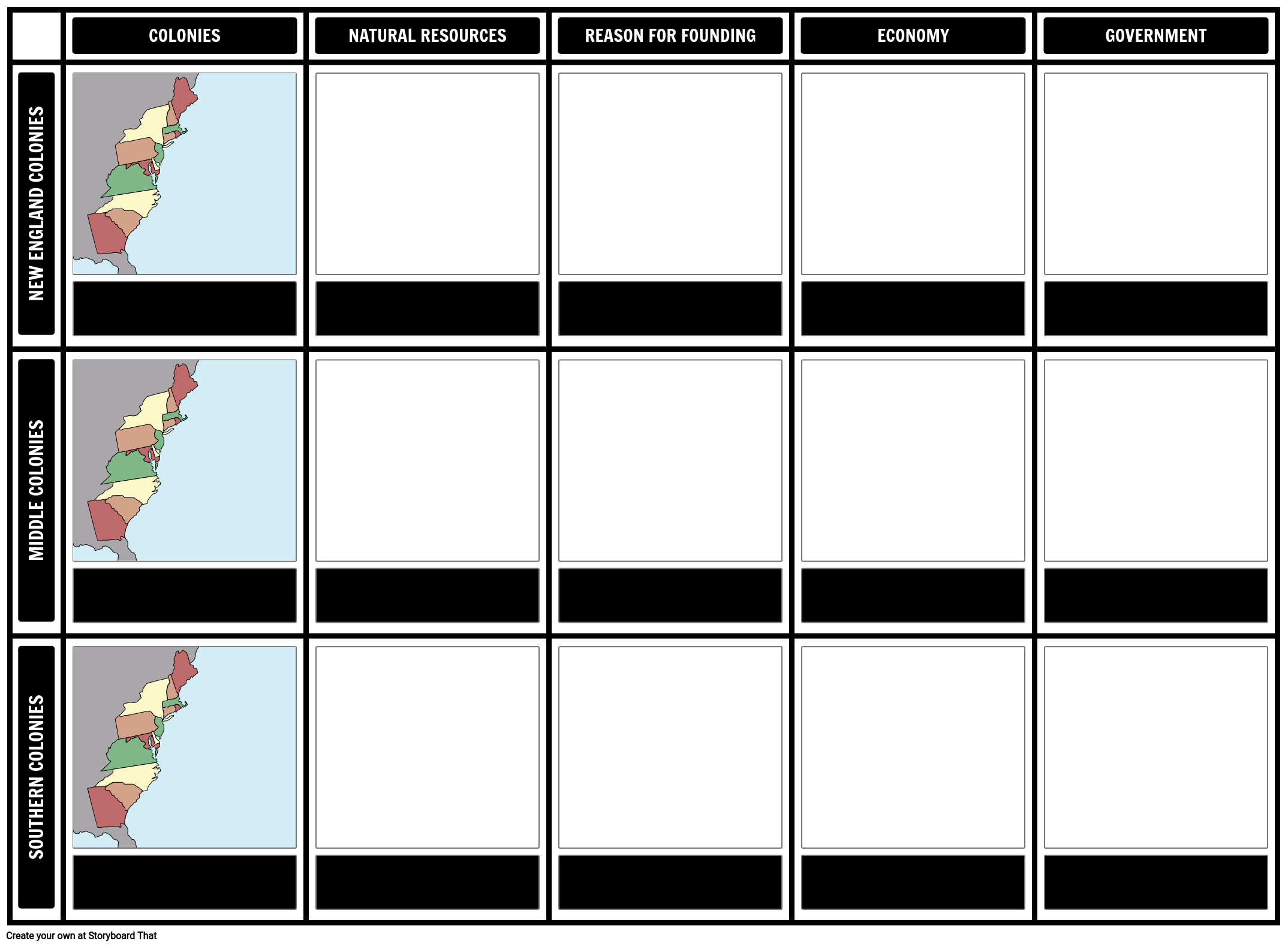 13-colonies-compare-contrast-template-storyboard