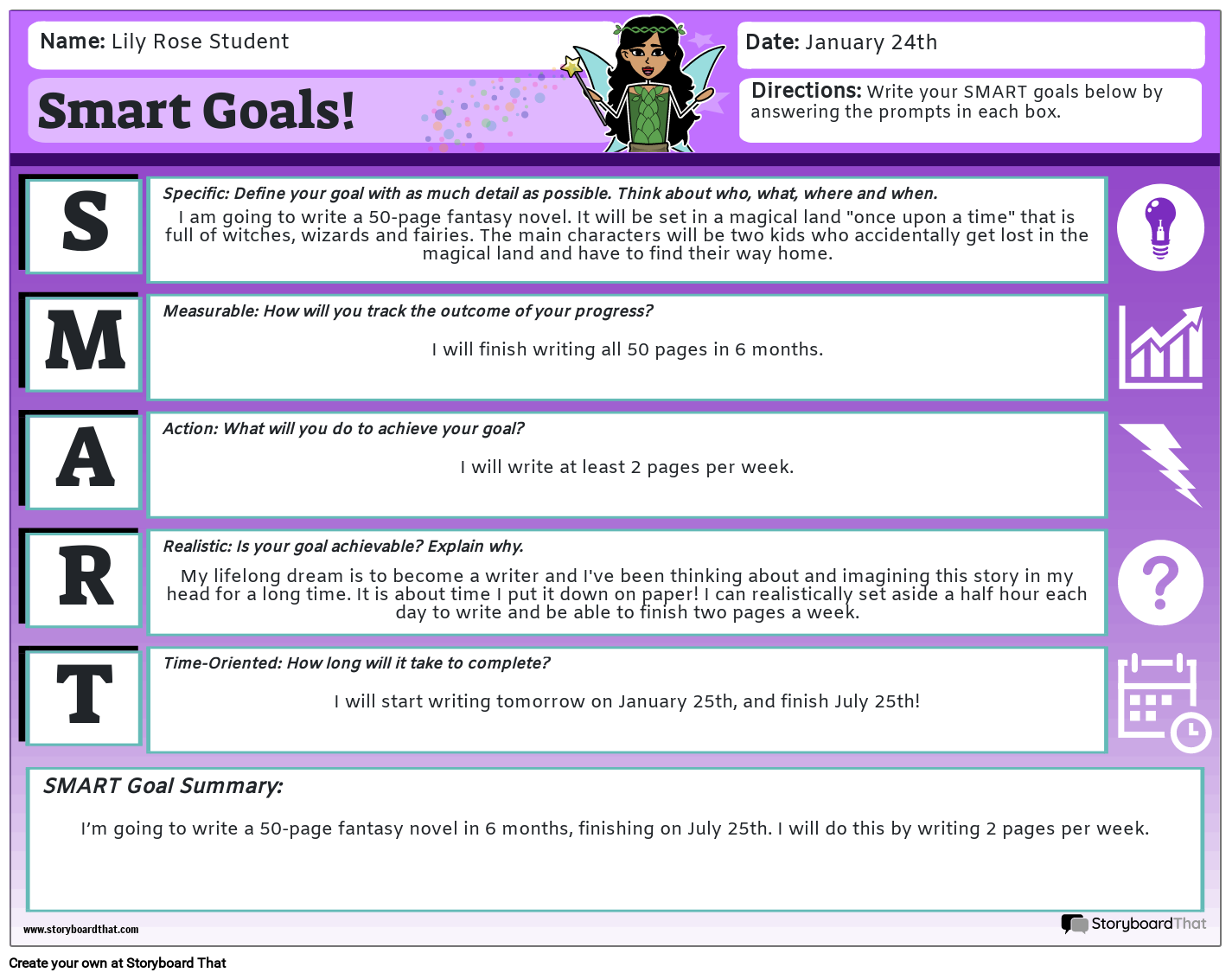 Smart Goals Worksheet Example Storyboard by liane