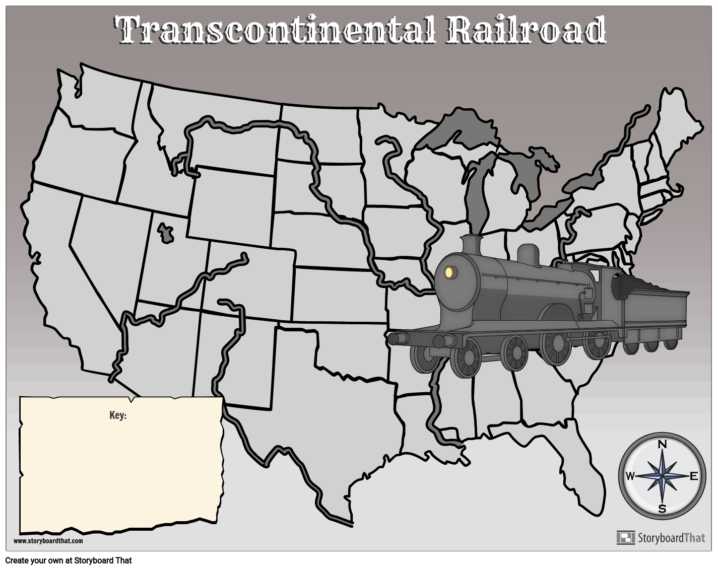 Transcontinental Railroad Map Blank Template Storyboard