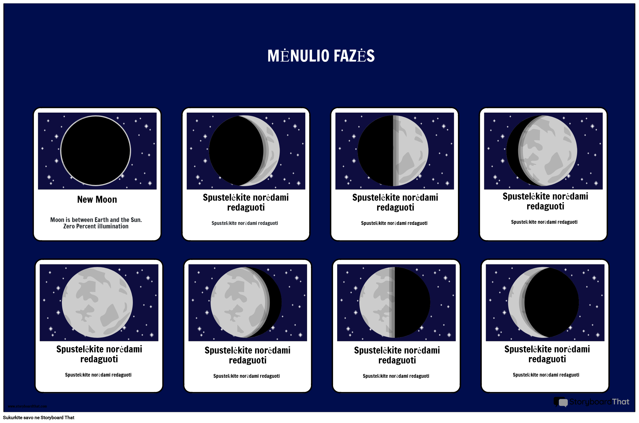 Mėnulio Fazės Spausdinamas Plakatas Storyboard