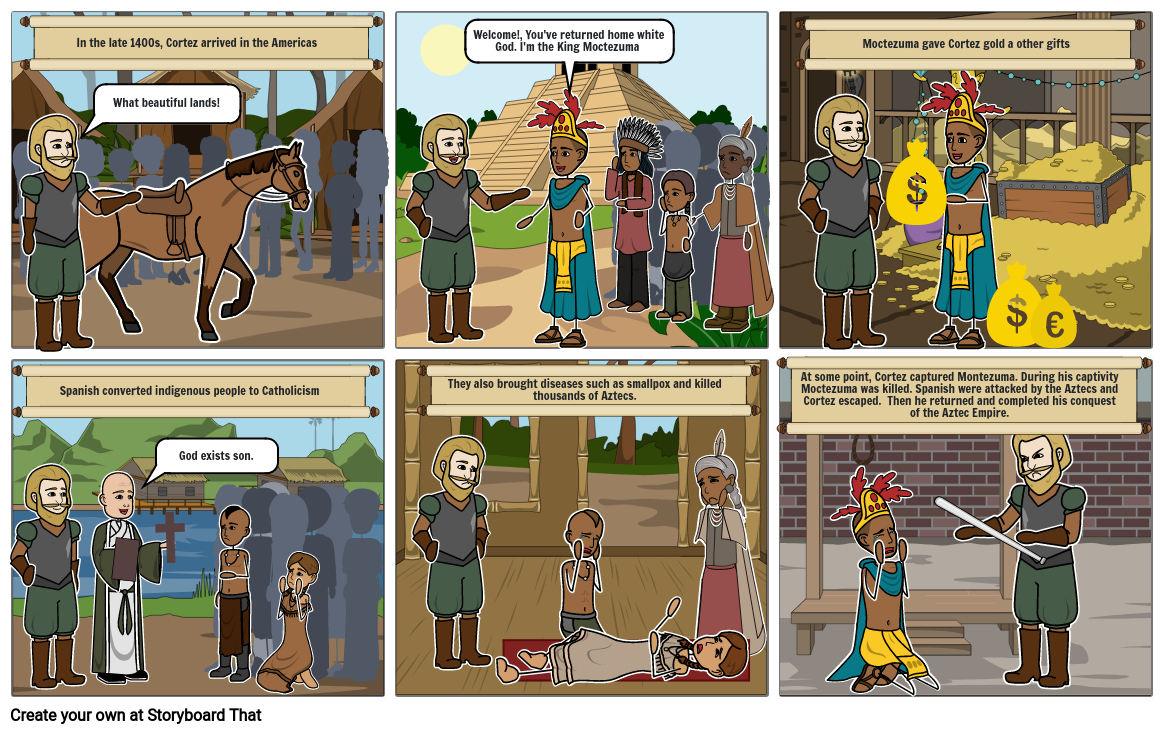 Cortéz conquers the Aztecs / comic Storyboard by lucianamurillomoran