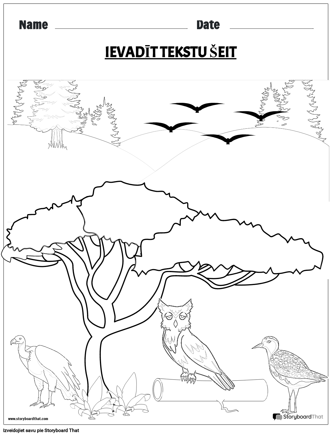 Putnu krāsošanas lapa Storyboard by lv-examples