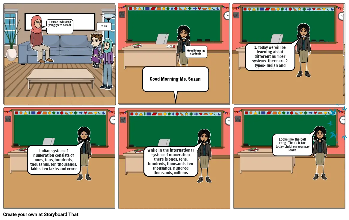 Math activity (comic strip on basic geometrical ideas and large numbers)