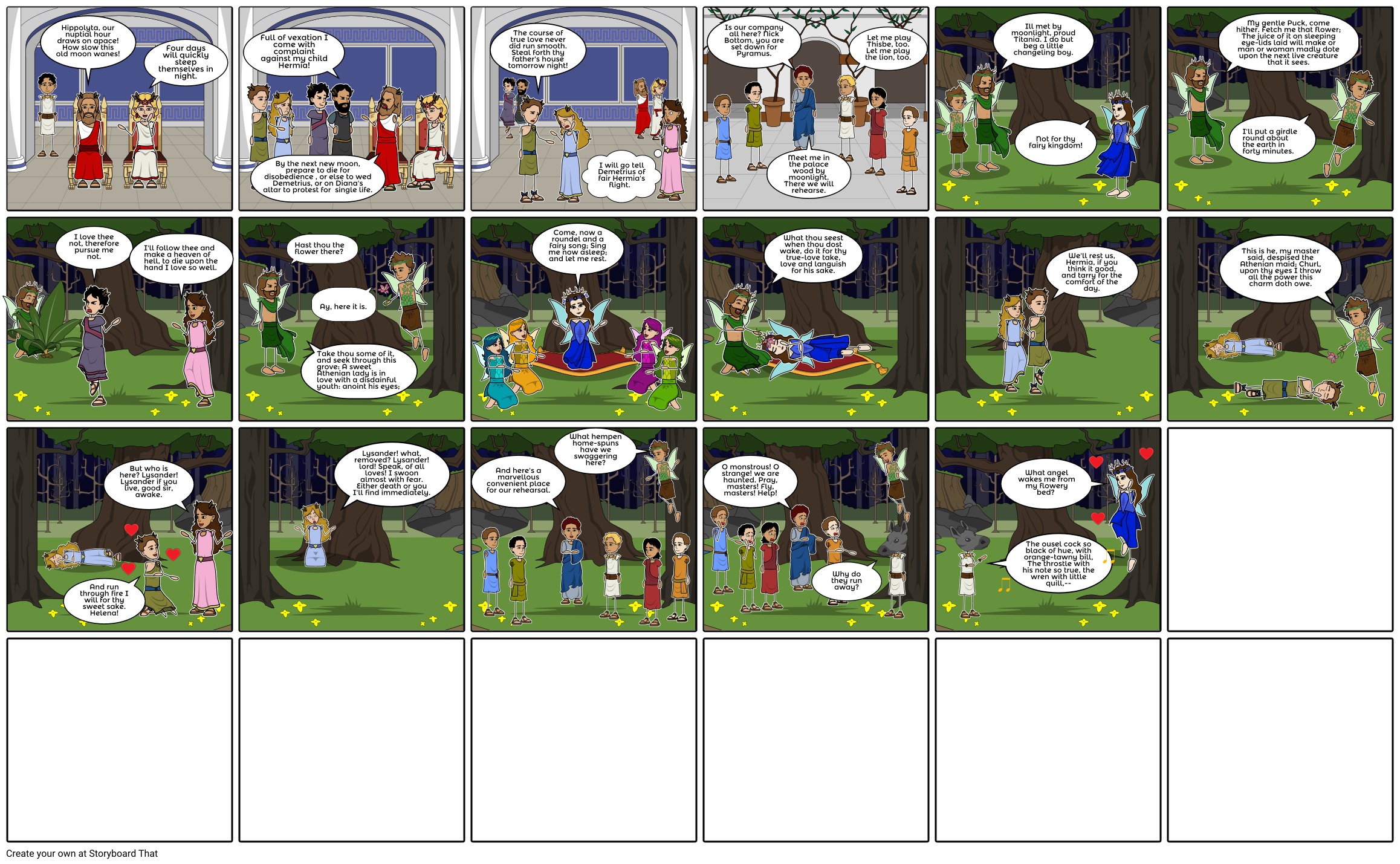 Midsummer Night's Dream Part 1 Storyboard por maryclaire25731