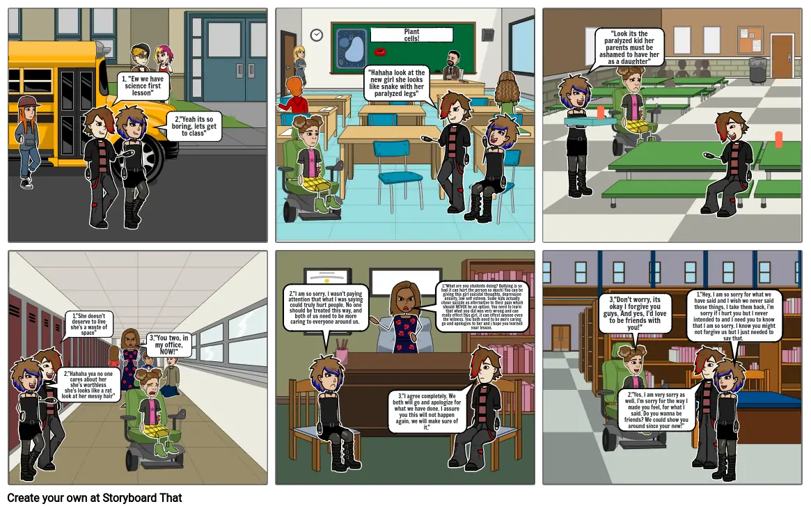 caring animation 3, being caring to the disabled at school.