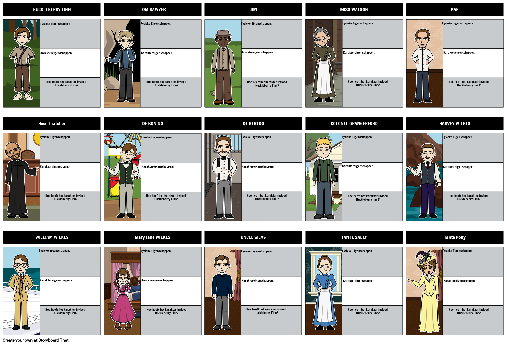 Avonturen van Huckleberry Finn Tekens Storyboard