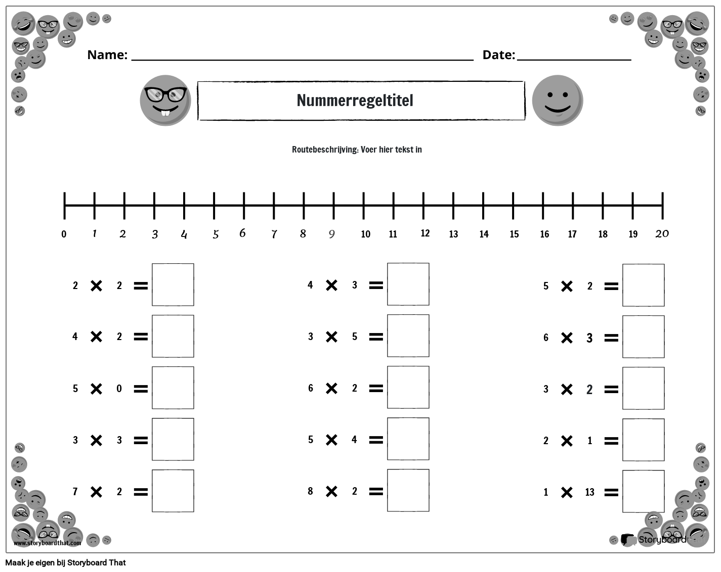 emoji-getallenlijn-werkblad-zwart-en-wit-storyboard