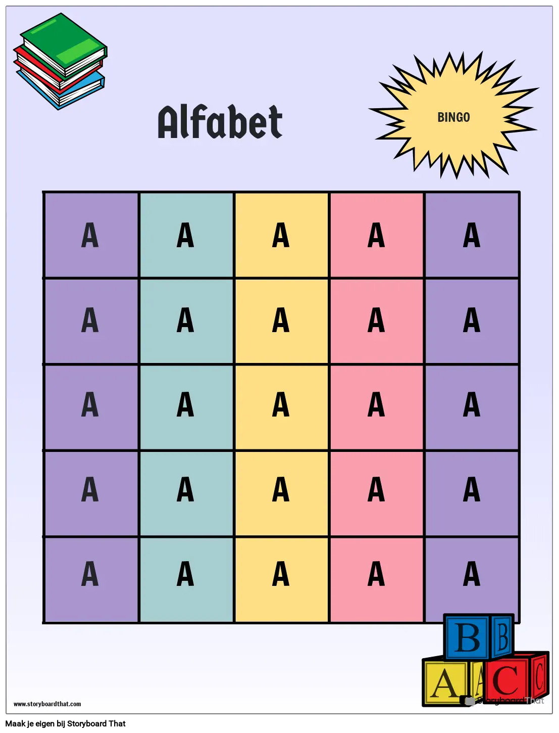 Kleurrijke Alfabet Bingokaart