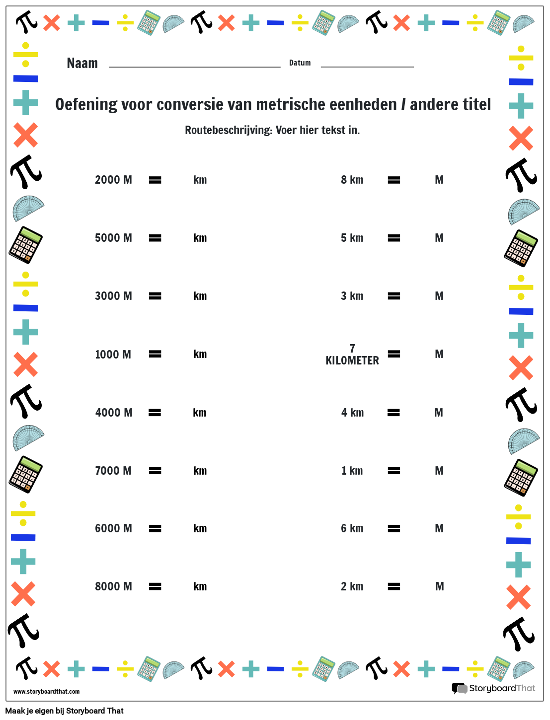 meting-metrische-conversie-werkblad-met-wiskundige-rand