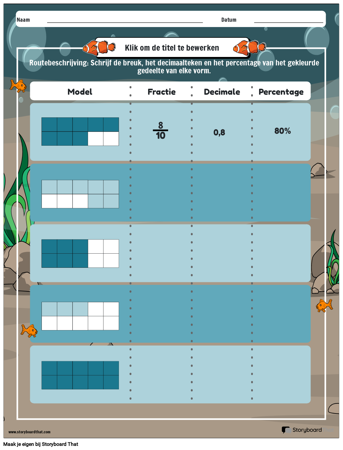 oceaanthema-percentage-werkbladen-storyboard