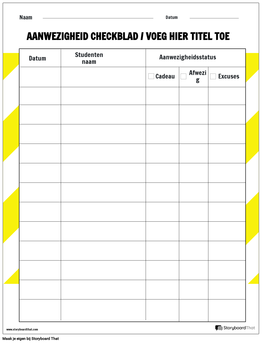 Tabel Met Werkblad Met Selectievakjes Storyboard