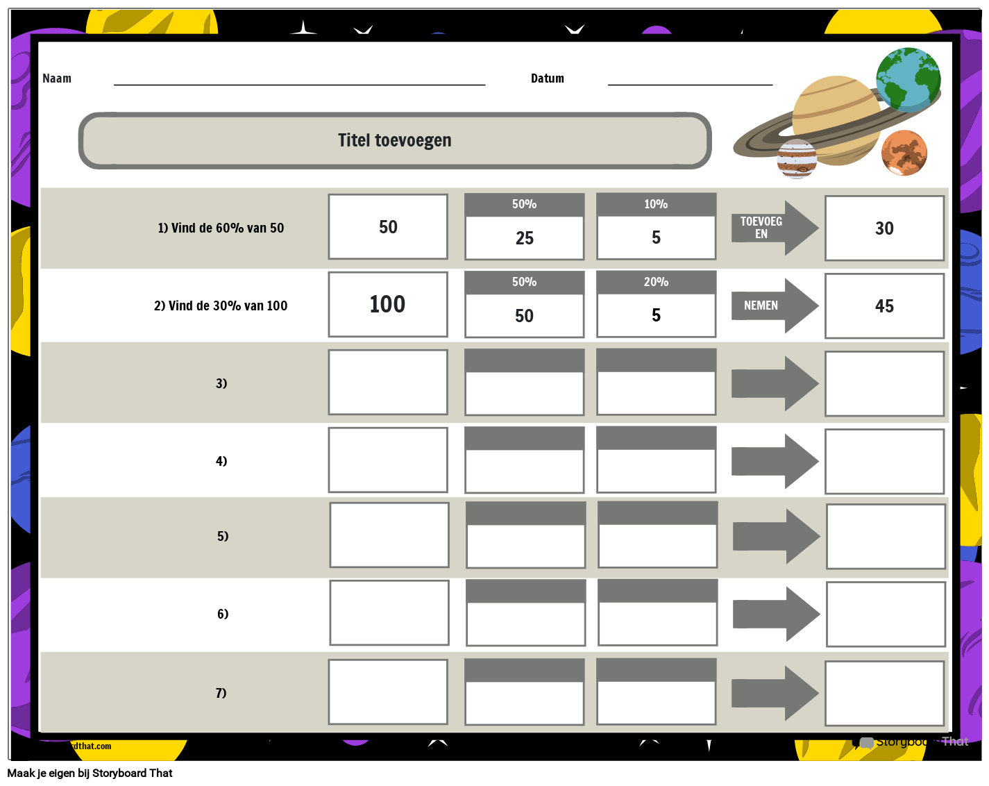 werkblad-percentage-van-bedrag-met-ruimtethema