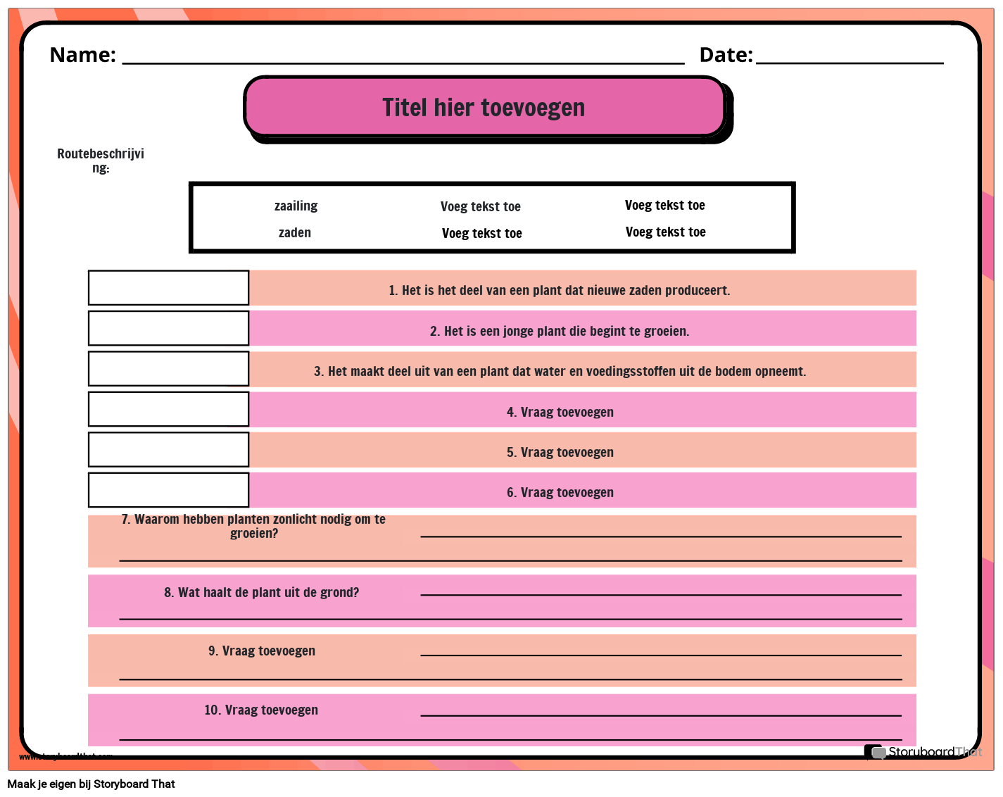 Werkblad Plantvragen Storyboard par nl-examples