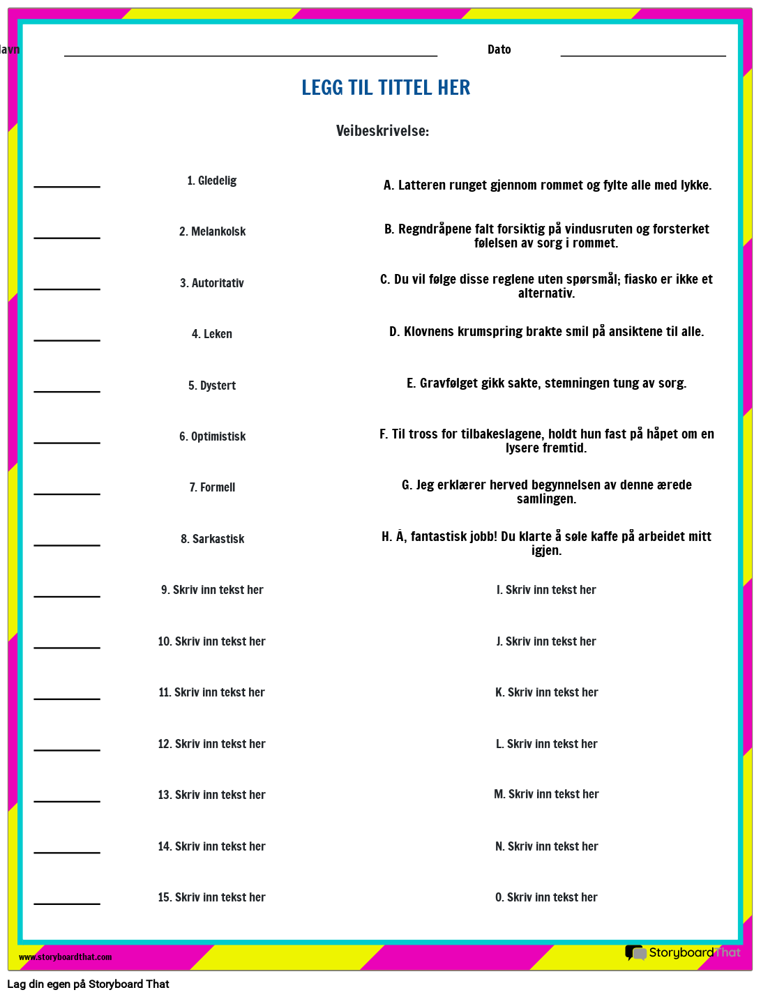 Beskrive Tone Of A Phrase Worksheet Storyboard