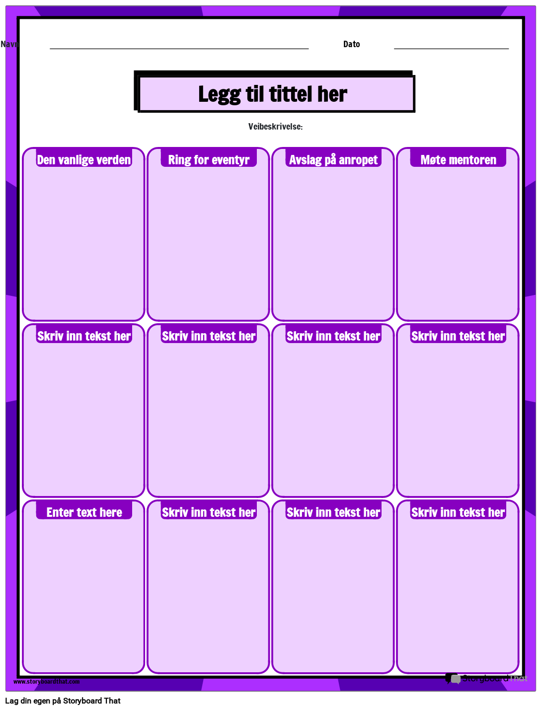 Hero's Journey Note Catcher-arbeidsark Storyboard
