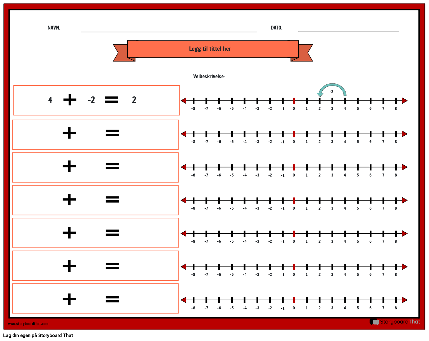 Legge Til Heltall Ved Hjelp Av Talllinje Storyboard
