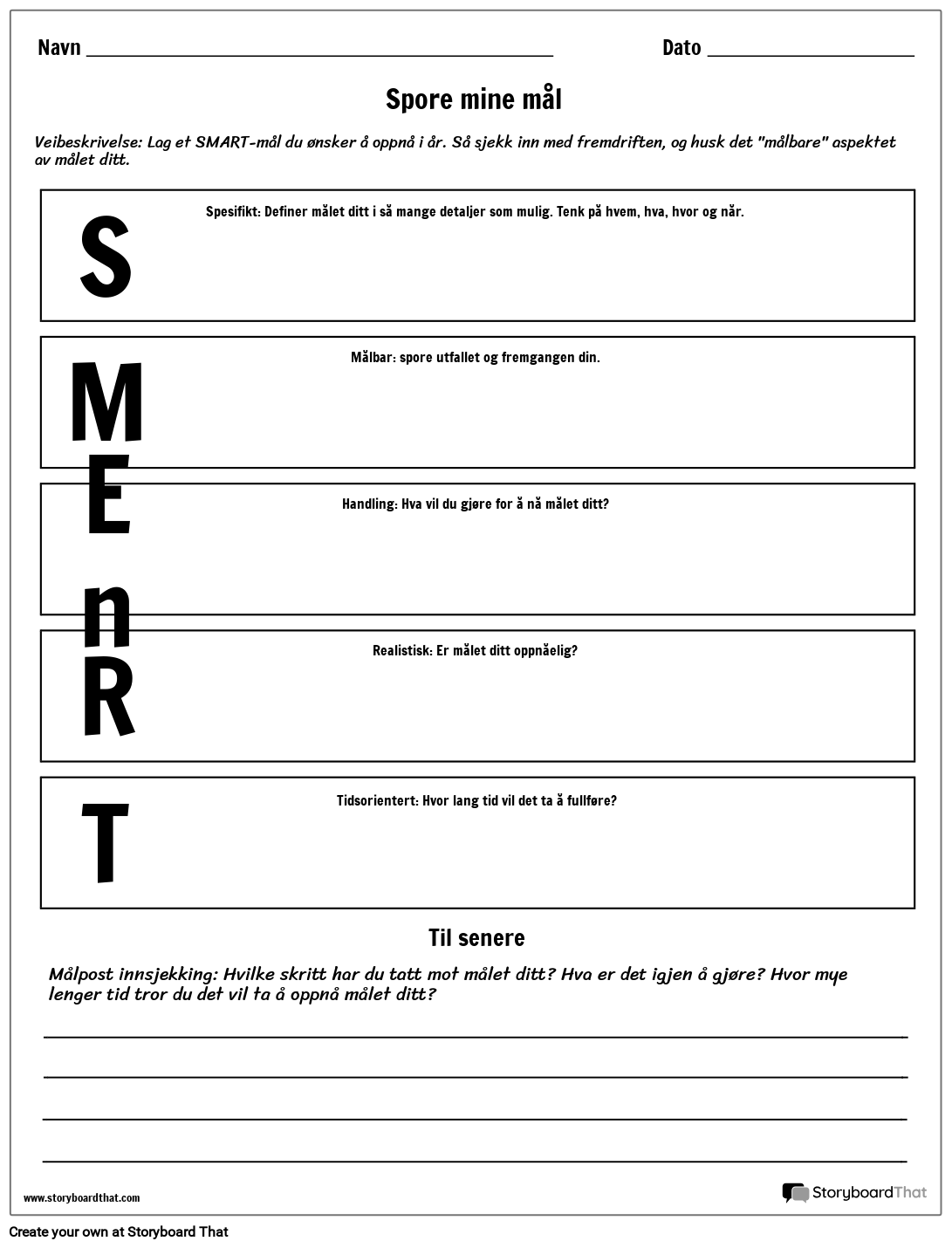 Making SMART Goals Worksheet Storyboard Von No examples