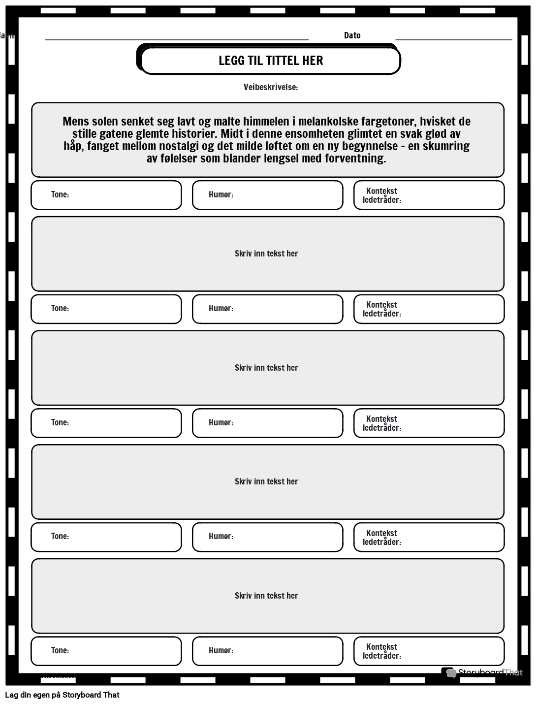 Mal For Arbeidsark For Stemning Og Tone Storyboard