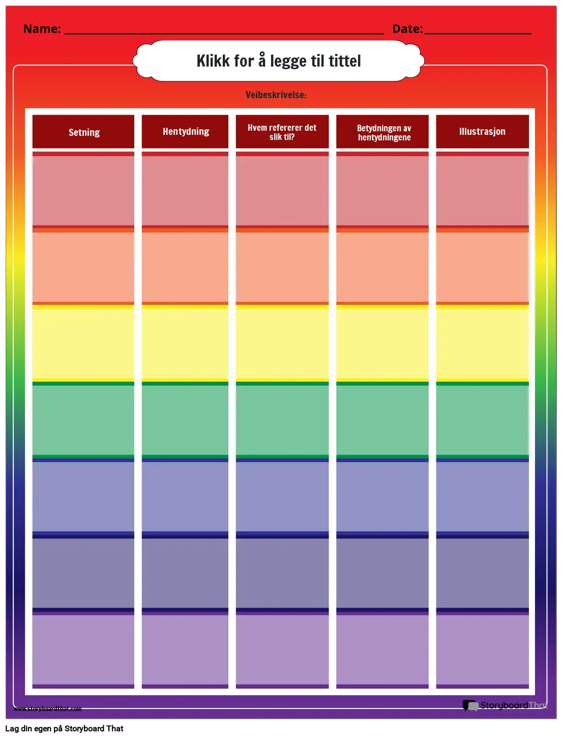 Regnbuetema – Allusion Tally Arbeidsark