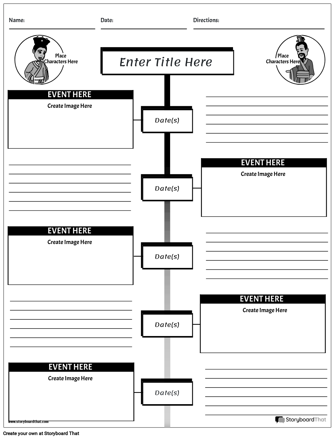 Samfunnsfag Timeline Worksheet Portrait Black and White