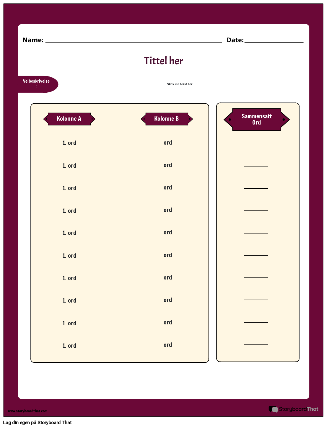 Sammensatte ord Engelsk Regneark Storyboard por no-examples