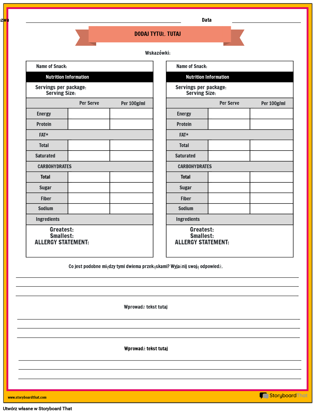 Co to Jest Arkusz Żywienia Storyboard por pl-examples