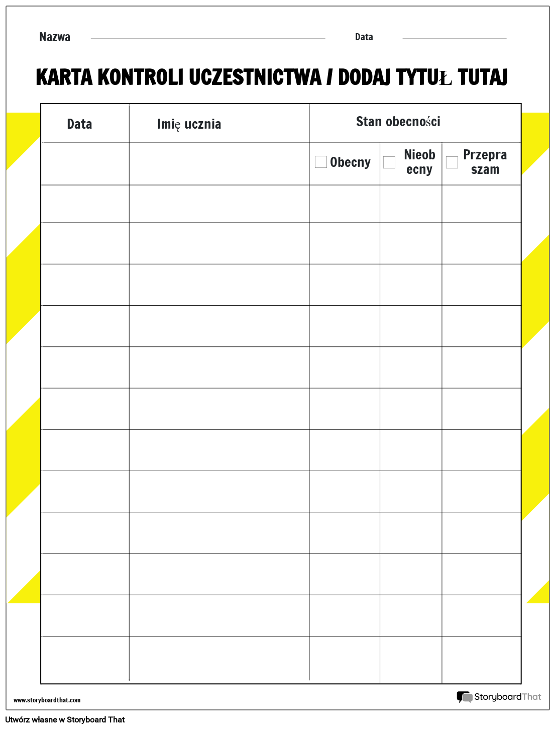 Tabela Z Arkuszem Pól Wyboru Storyboard Przez Pl Examples