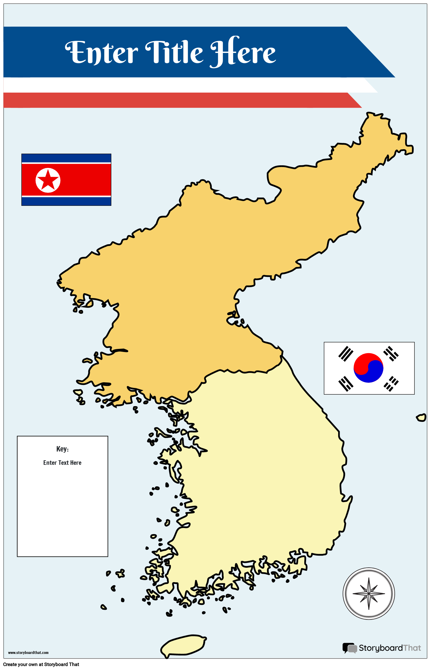 Map Poster 31 Color Portrait North and South Korea