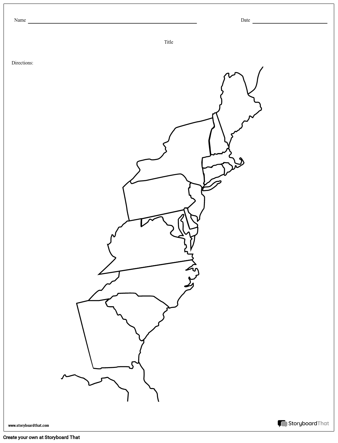 Outline Map Of 13 Colonies Printable