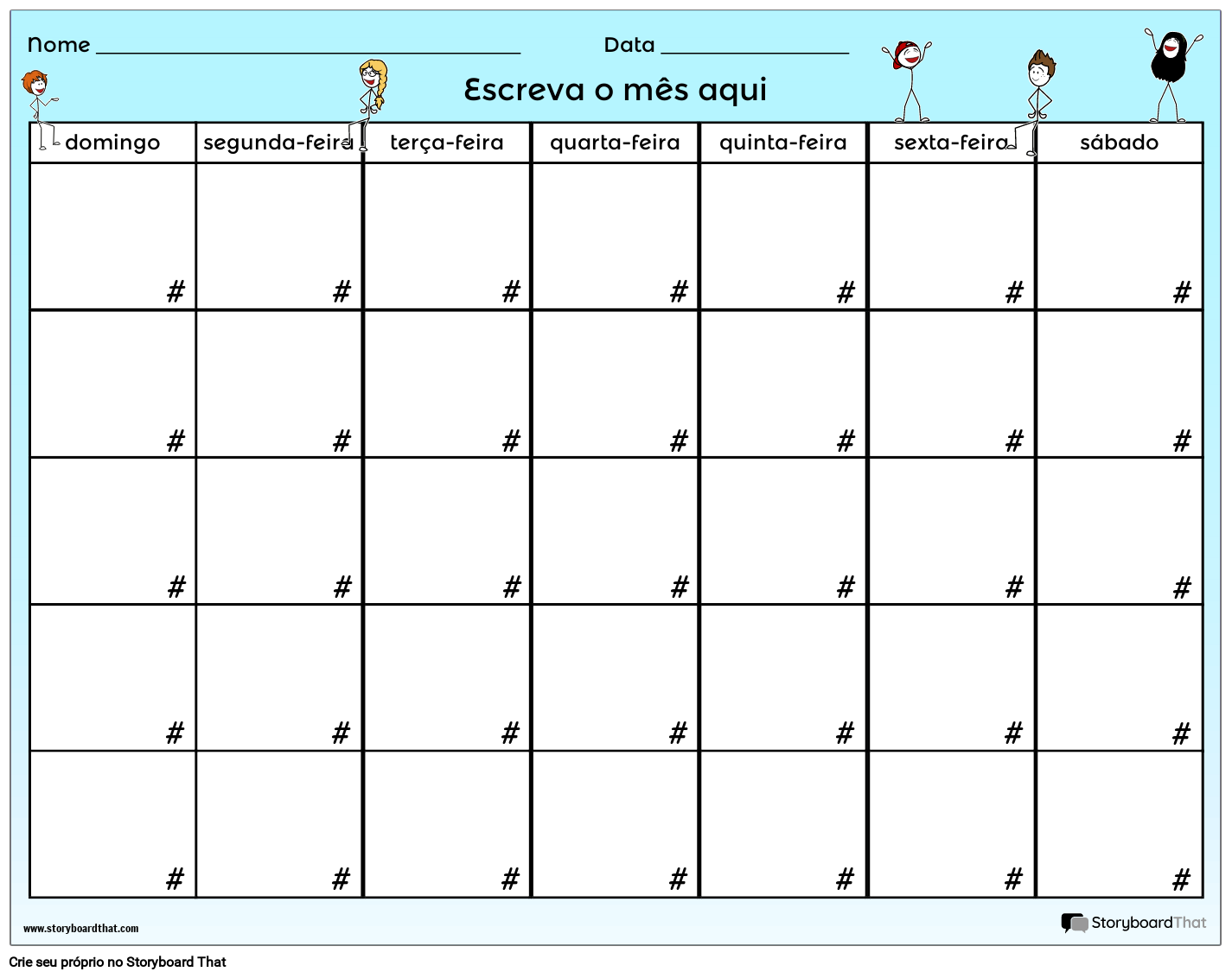 Alunos da Planilha de Calendário Storyboard by pt-examples