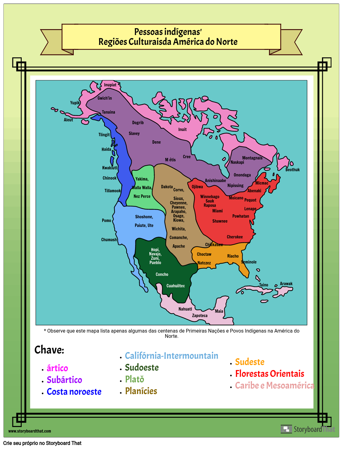 Mapa Dos Povos Indígenas Da América Do Norte Storyboard 2579