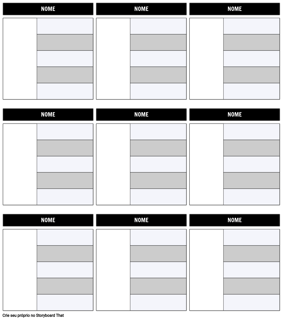 Modelo De 5 Campos De Mapa De Caracteres Storyboard