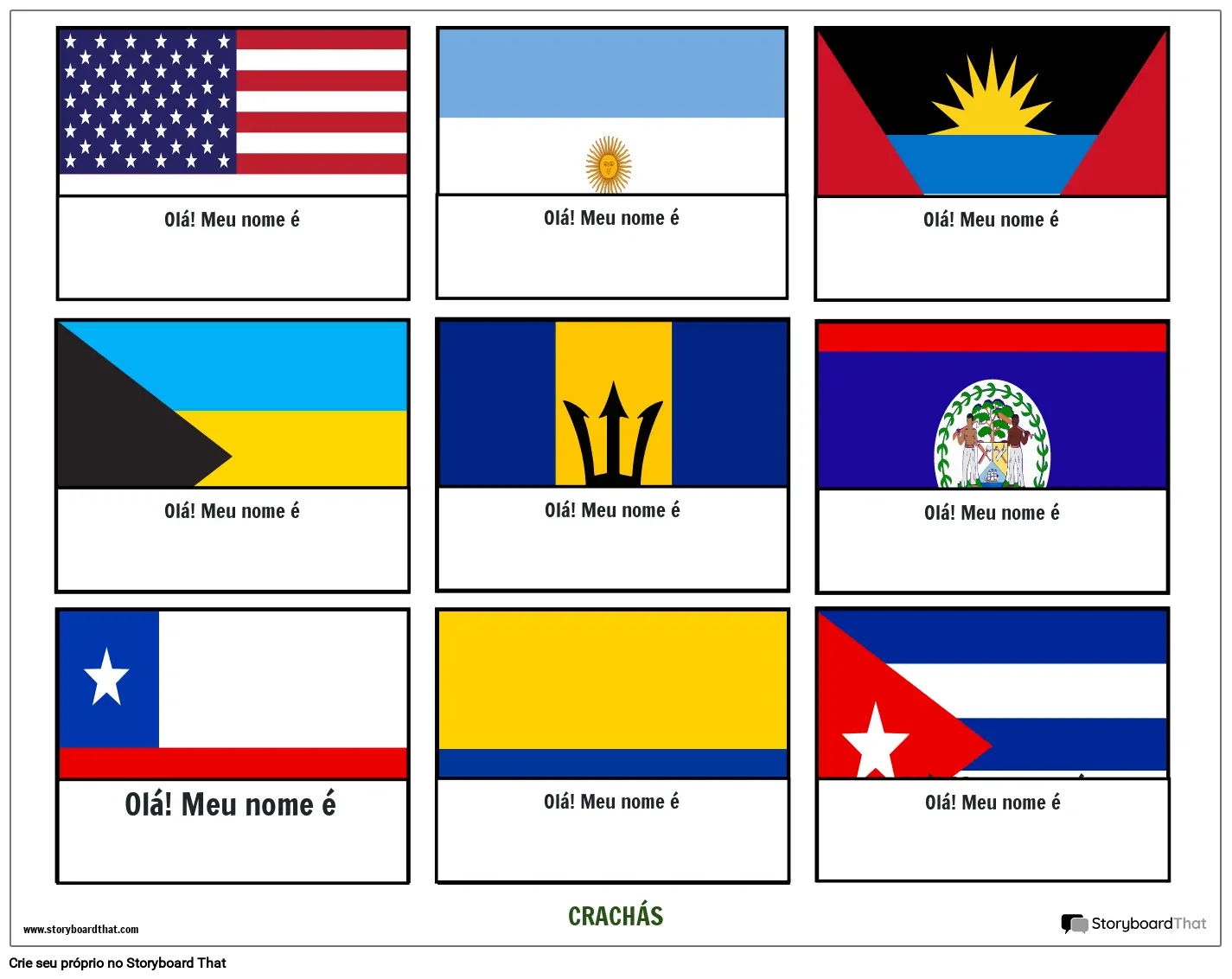 Modelo de Etiqueta de Nome com Tema de Bandeiras