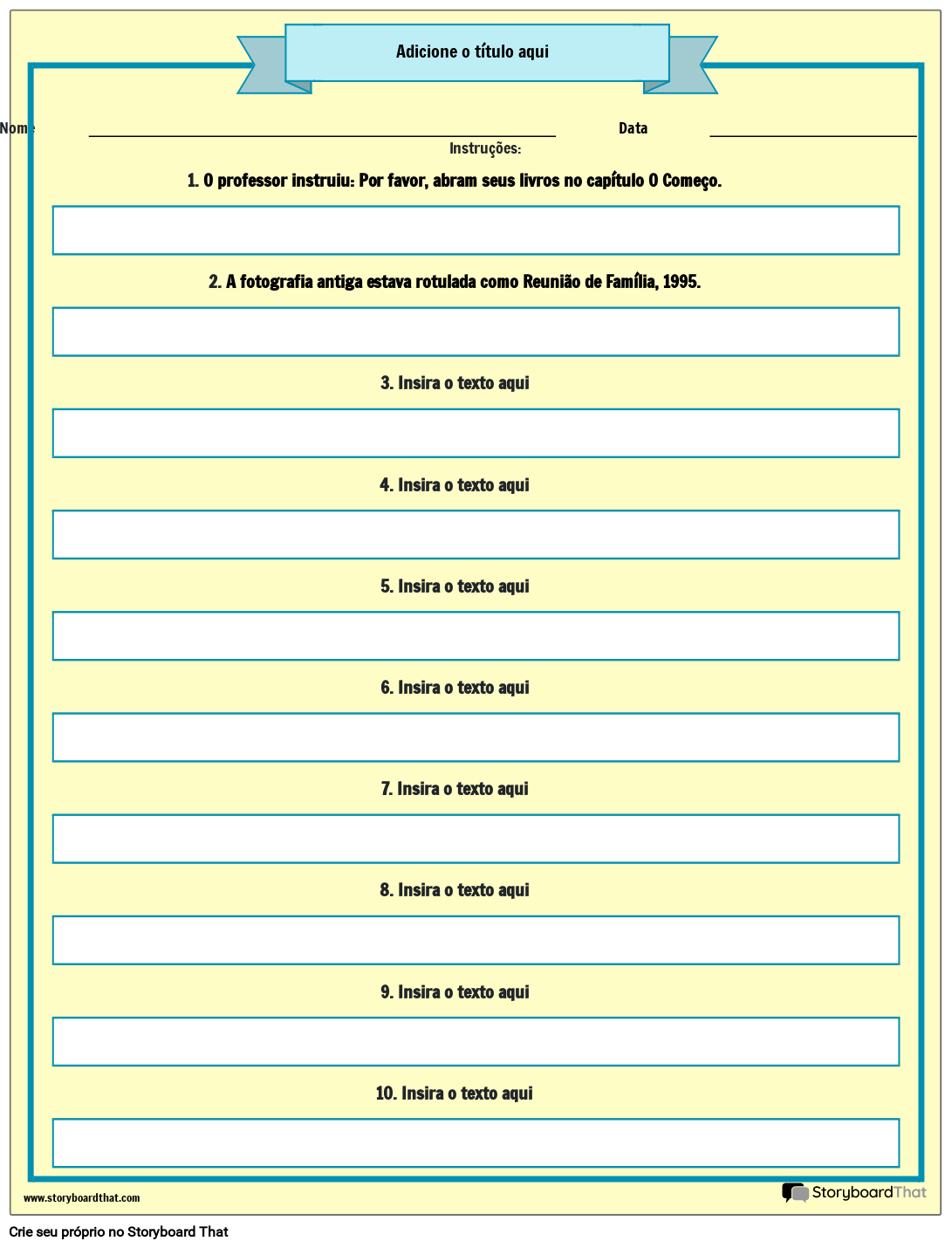 Planilha de Adição de Aspas Storyboard par ptexamples