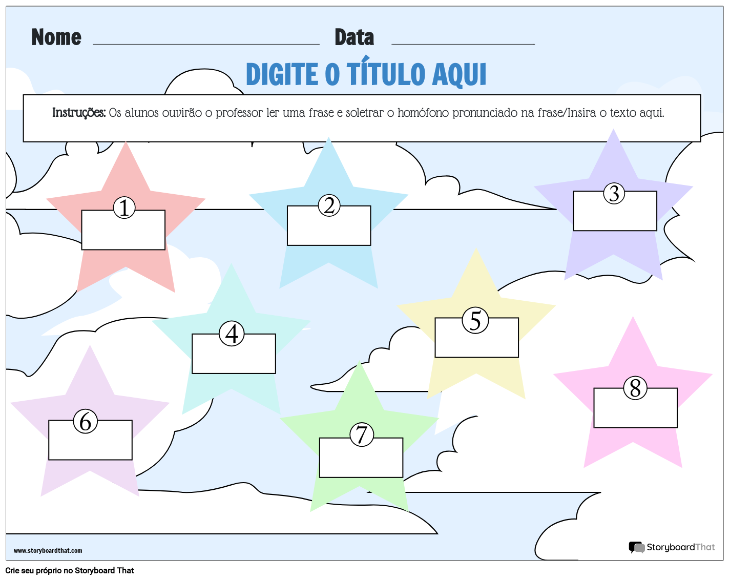 Planilha de audição e ortografia de homófonos