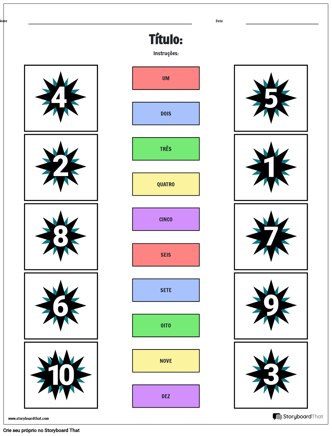 Planilha De Correspondência De Números Storyboard