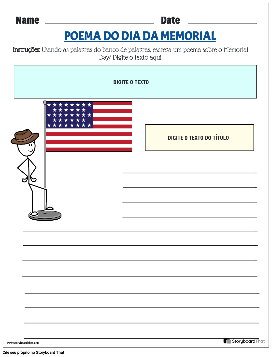 Planilha de poema do Memorial Day Storyboard by pt-examples