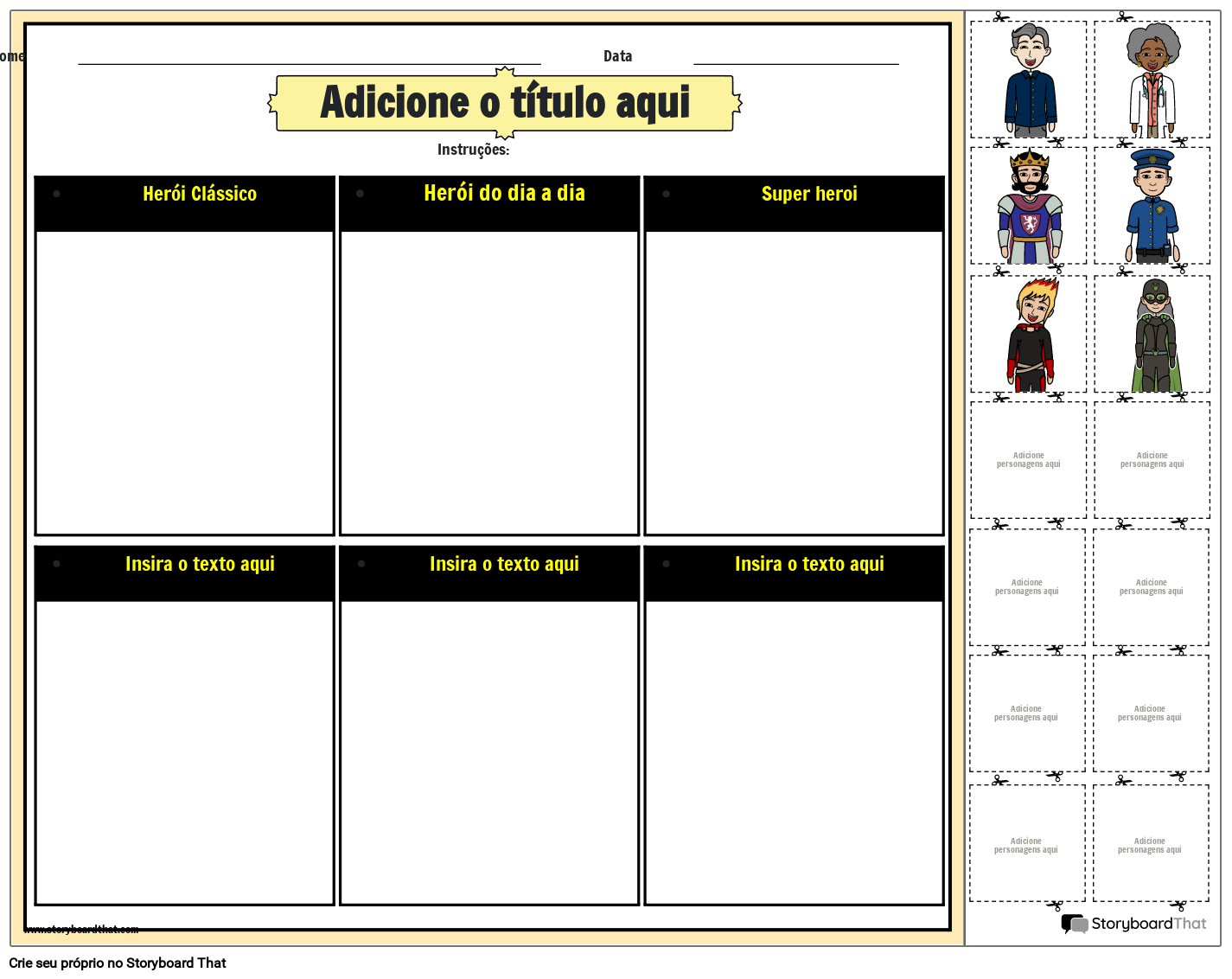 Planilha De Recortar E Colar Tipos De Heróis Storyboard 6717