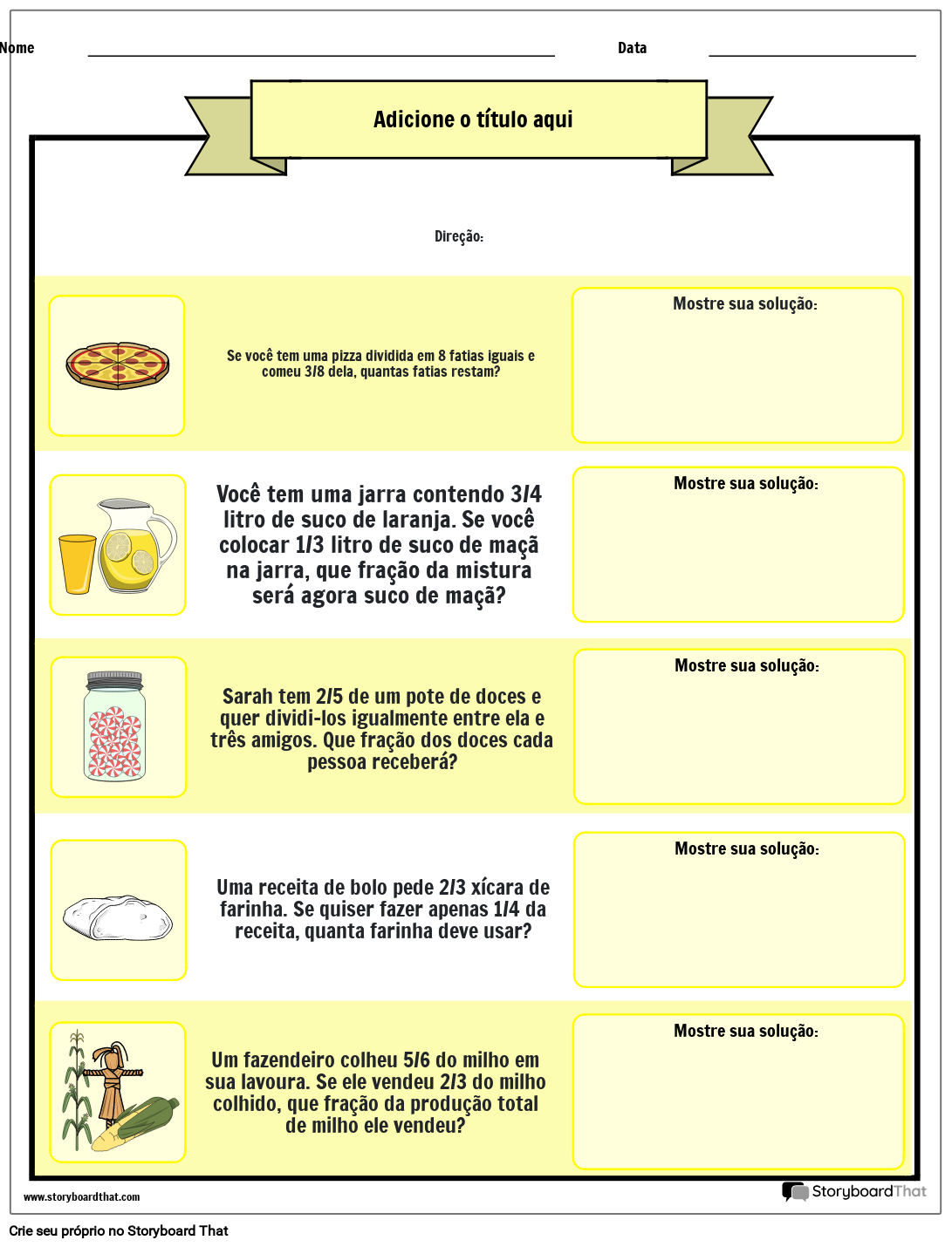 Problemas matemáticos sobre frações Storyboard