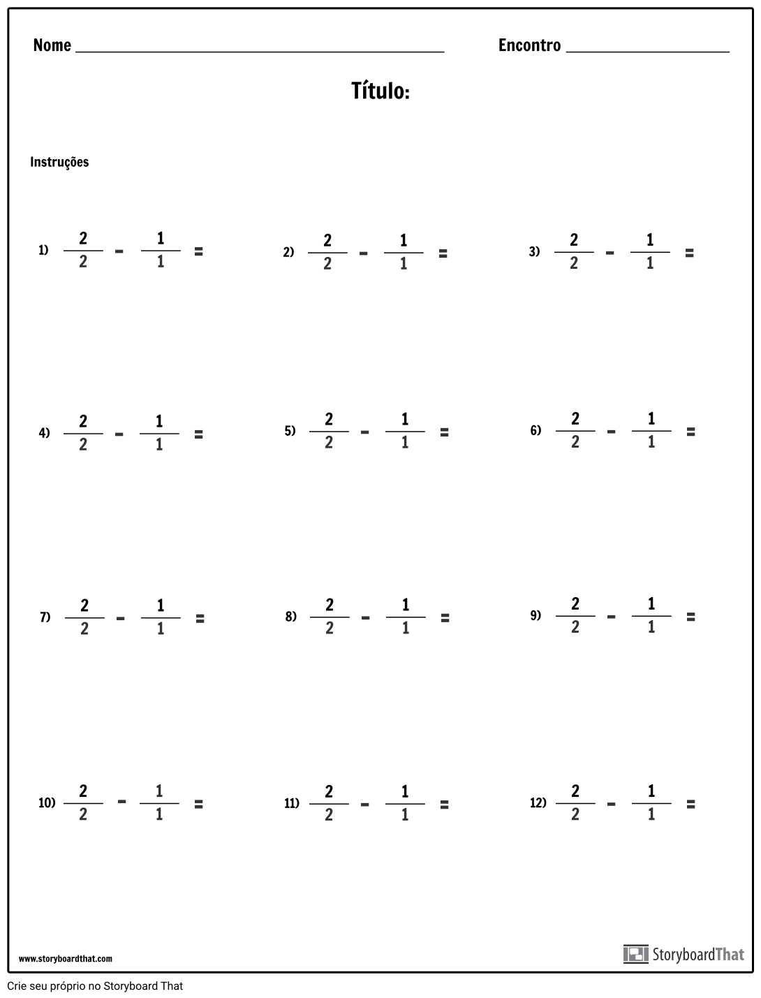 Subtração Frações Storyboard By Pt Examples