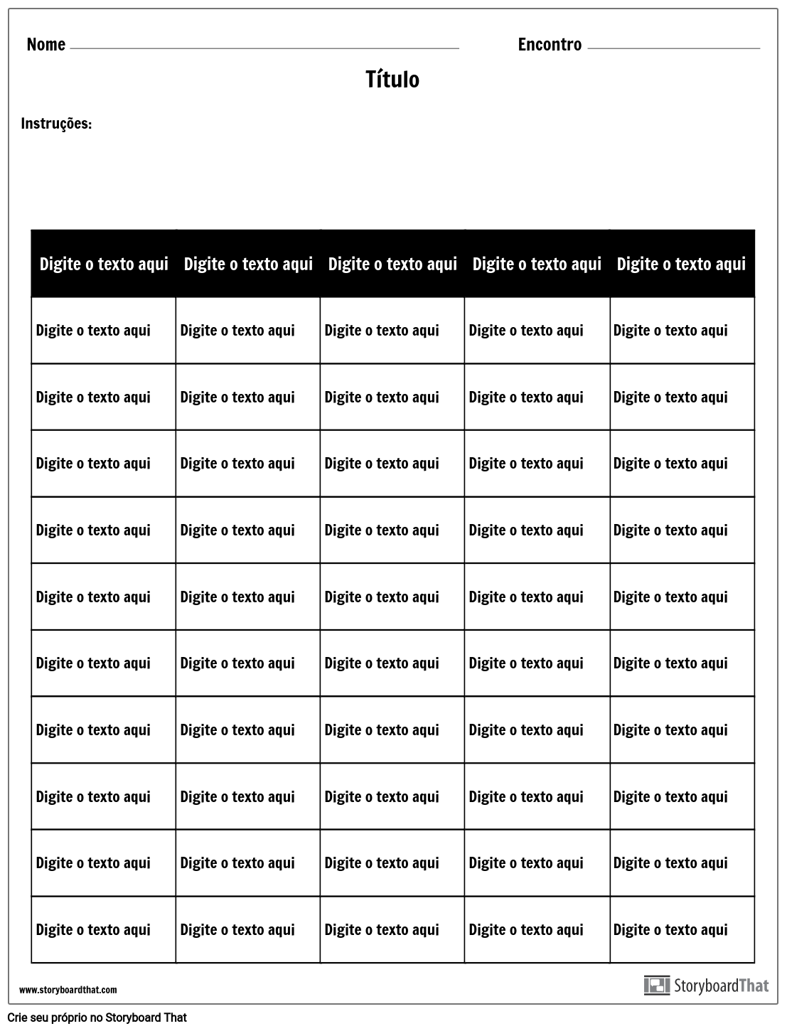 Tabela 6 Colunas 10 Linhas Storyboard Por Pt Examples 4443