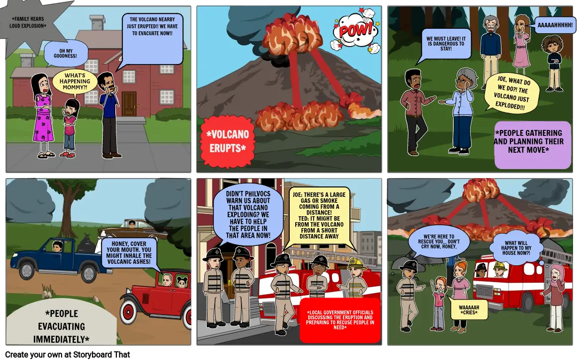 Comic Strip about Volcanic Eruption