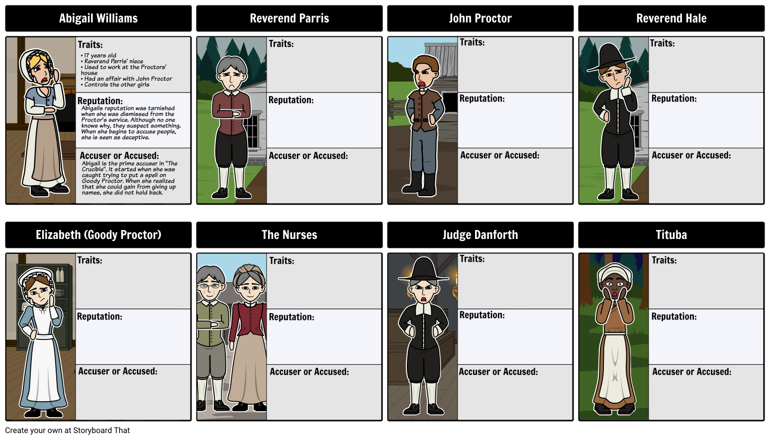 The Crucible Characters Storyboard By Rebeccaray