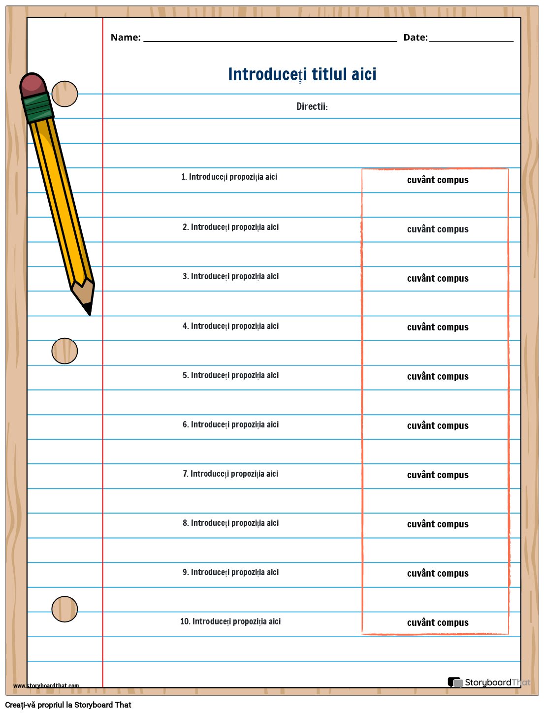 Completați Spațiile Libere Cuvinte Compuse Storyboard
